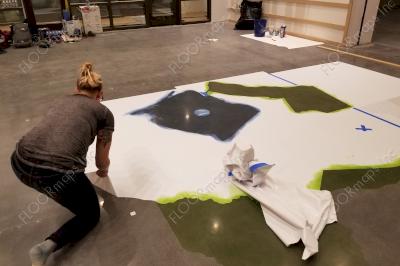 First layer is installed and Ameripolish dyes are being applied over the exposed 3.4 mil vinyl stencils.