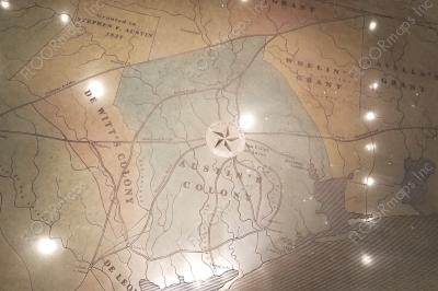 Section of full colored freshly blasted, dyed, and resealed Old Texas map design.