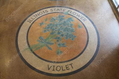 Illinois state flower violet on polished concrete using 3.4 mil vinyl stencil and dye.