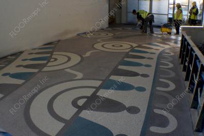 Background design fully laid out in our 3.4 mil vinyl stencils covering over 600 sq.ft preparing for dye application.