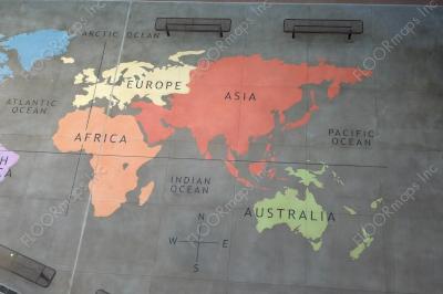 Overview of the world map design installed with colored cementitious epoxy.