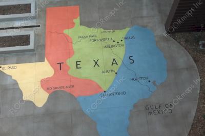 Overview of the Texas map design installed with colored cementitious epoxy.