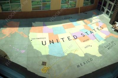 Overview of the USA map design installed with colored cementitious epoxy.