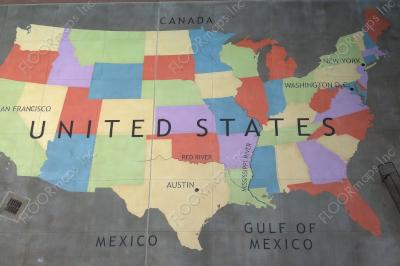 Overview of the USA map design installed with colored cementitious epoxy.