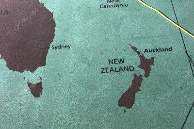 Close up of New Zealand on the Pearl Harbor Pacific War Map.